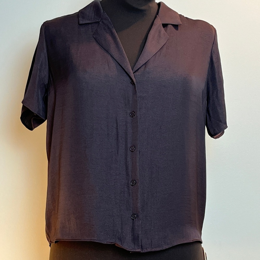 Maison d'Amélie Paris Brown Short Sleeve Button Down Blouse Shirt Small